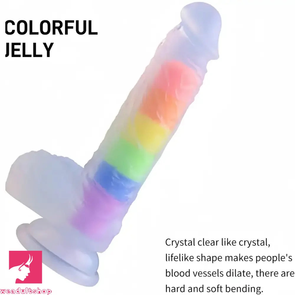 8.46in Silicone Rainbow Soft Realistic Big Crystal Clear Jelly Pleasure Dildo