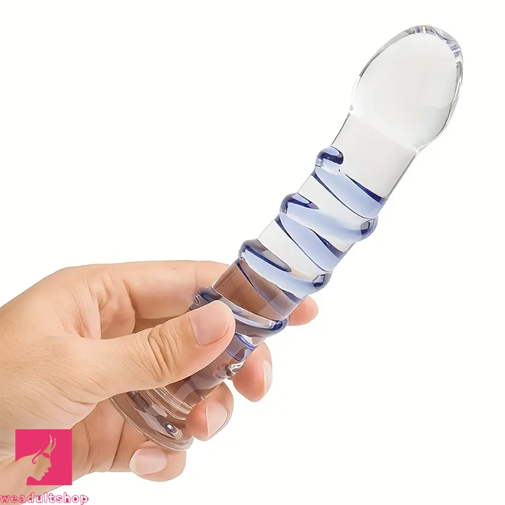 7.1in Spiral Glass Dildo Crystal Penis Clear Fantasy Prostate Adult Sex Toy