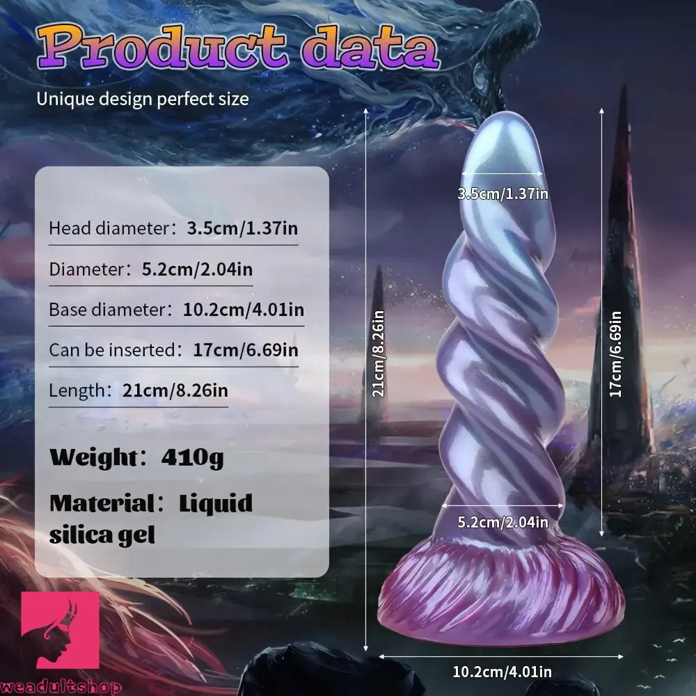 8.26in Fantasy Silicone Dildo Soft Head Spiral Grain For Clitoral Vaginal Cock