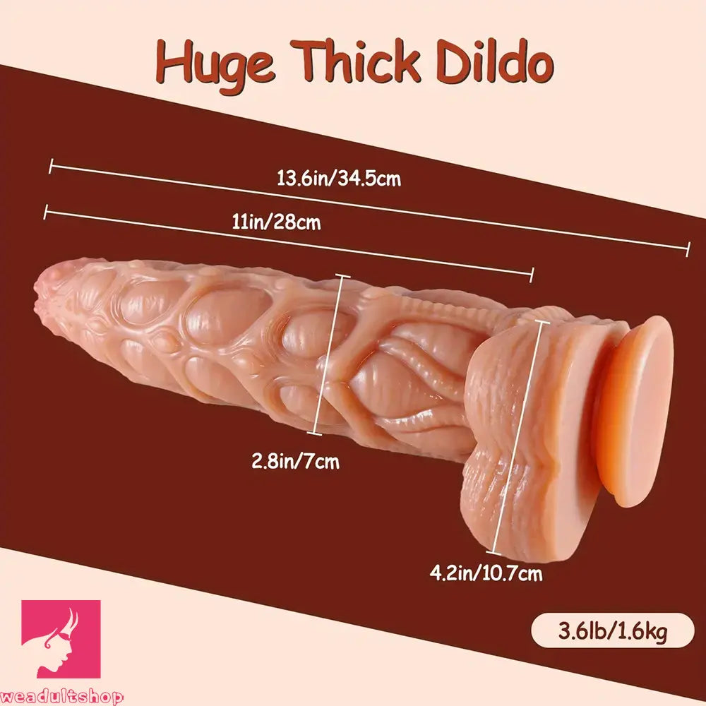 13.6in Huge Long Thick Real Soft Odd Silicone Dildo With Suction Cup