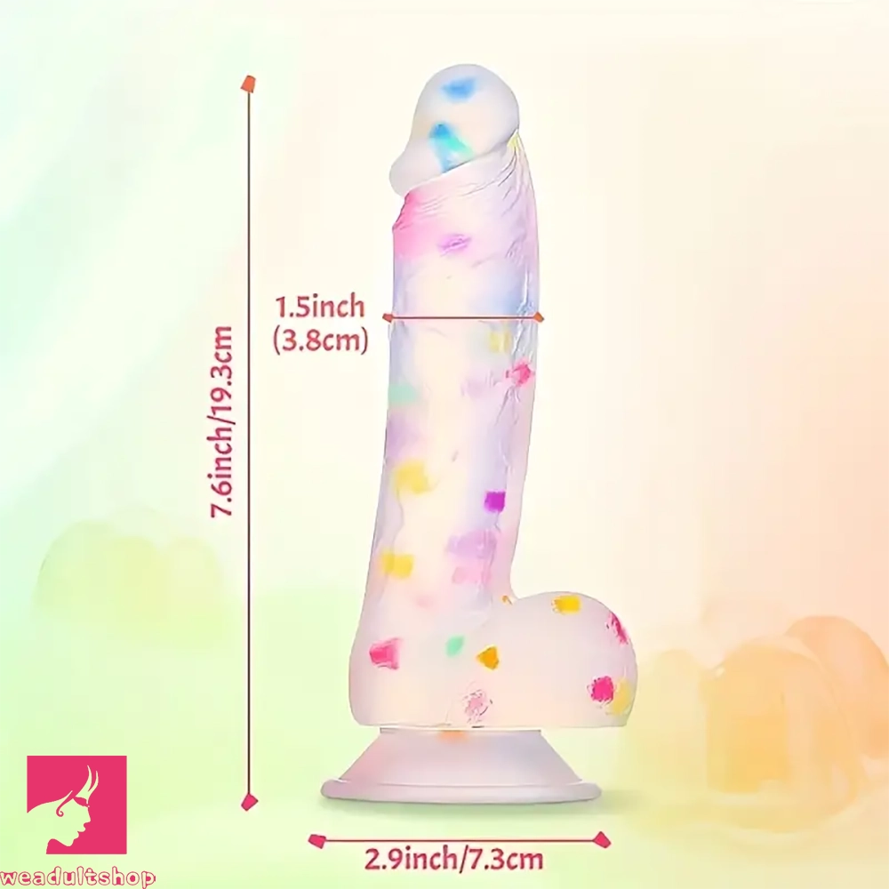 7.6in Colorful Jelly-Shaped Dildo Liquid Silicone Confetti Soft Cock Dildo