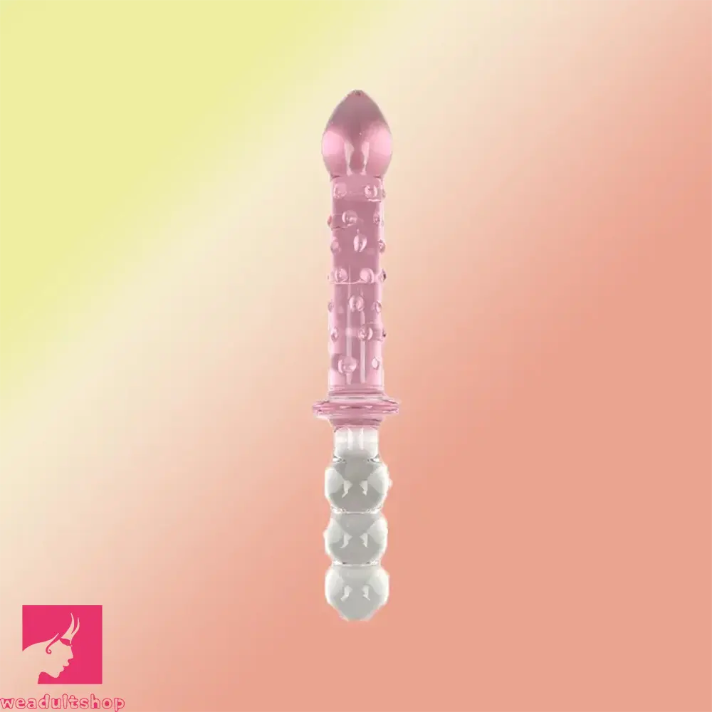 9in Female Pull Beads Anal Clit Threaded Double-head Glass Handle Dildo
