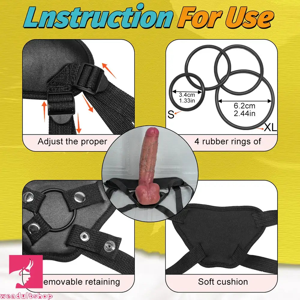 8.07in 9.84in 12in Dual Density Silicone Foreskin Uncut Strap on Real Dildo