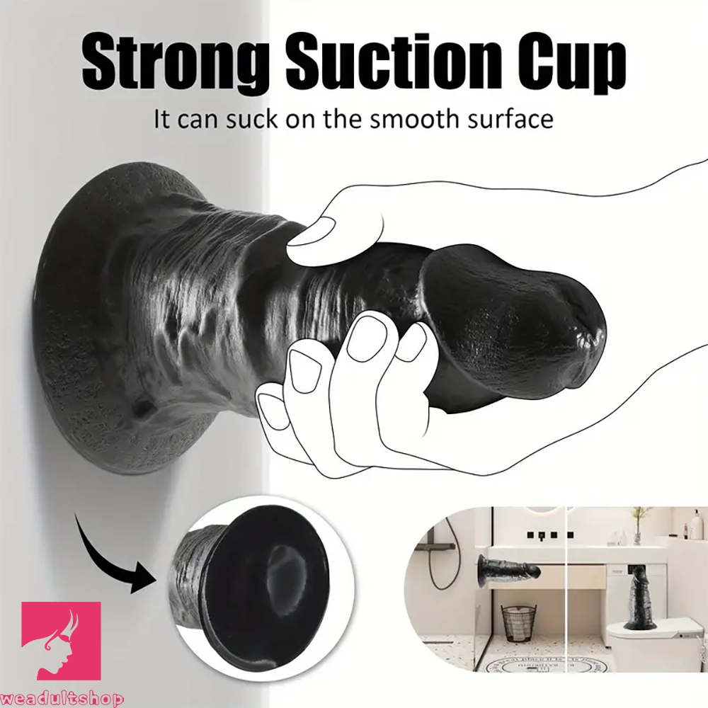 7.28in Real Black Silicone Soft Thick Penis Dildo For Hands-Free Stimulation