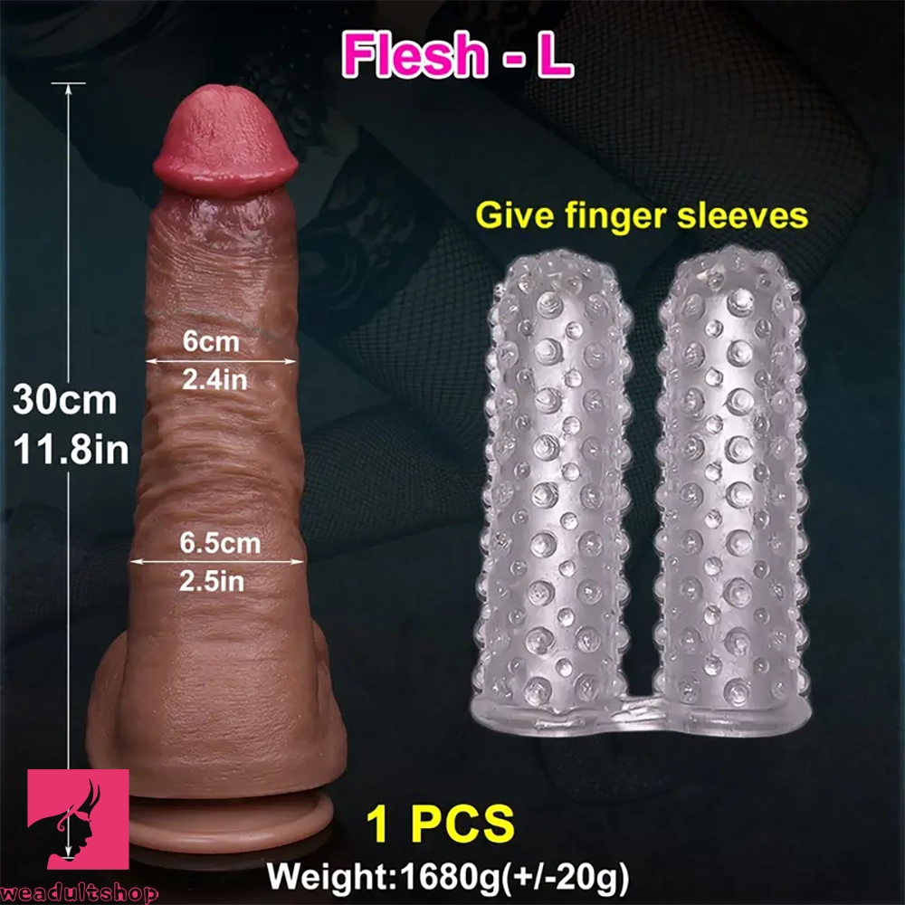 11.8in Huge Soft Lifelike Real Skin Thick Cock Double Layer Massage Dildo