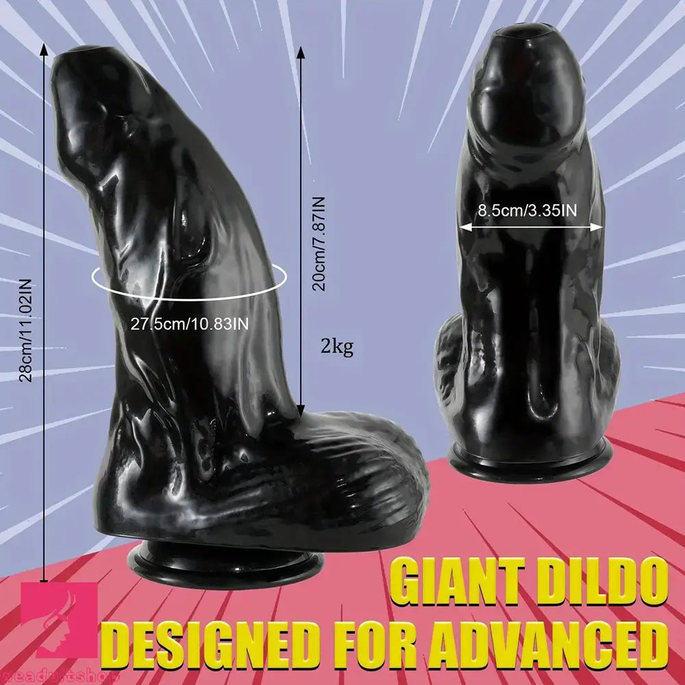 11.02in Huge Thick Big Black Uncut Large Anal Dildo For Deeper Play Women
