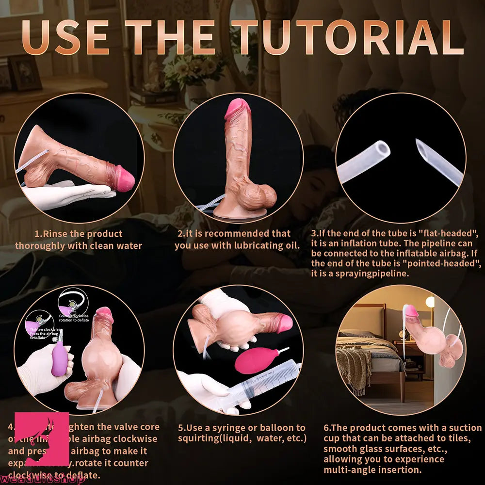 8.22in Inflatable Squirting Soft Silicone Cock Dildo Realistic Penis Cock Toy