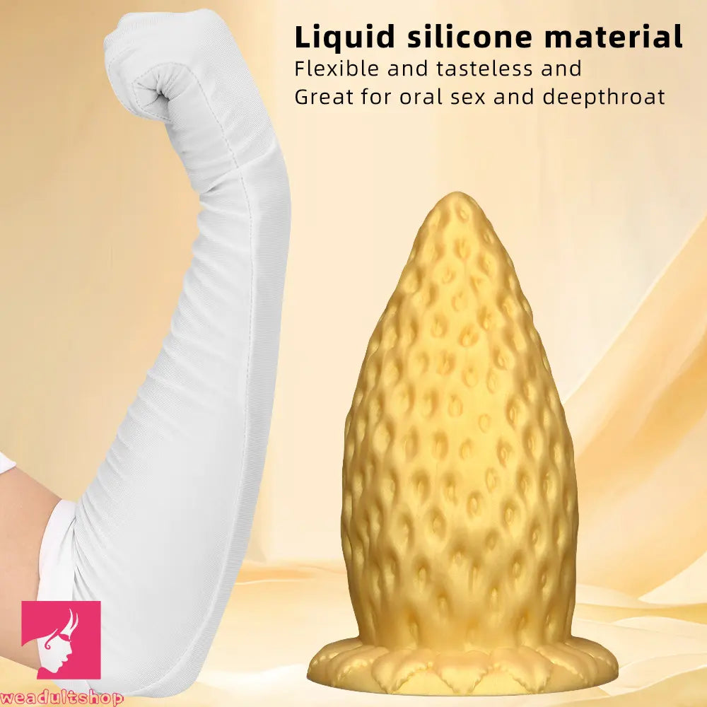5.9in 8.07in 9.84in Gold Silicone Thick Strawberry Penis Anal Plug Dildo