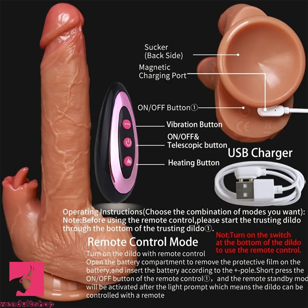 8.27in Electric Silicone Massager with Heat Vibrating Dildo For Hands-Free
