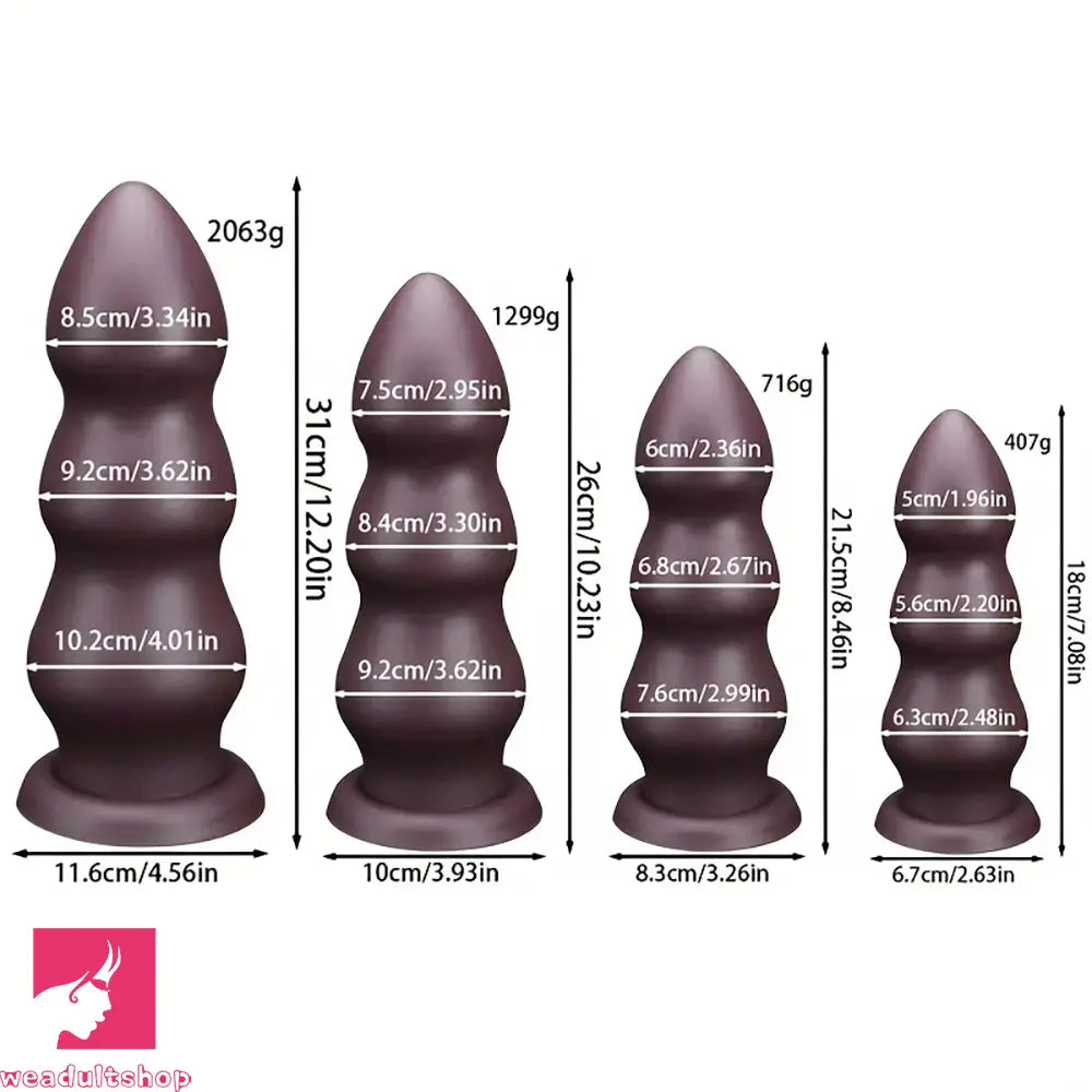7.08in 8.46in 10.23in 12.2in Chocolate-Colored Silicone Soft Smooth Dildo