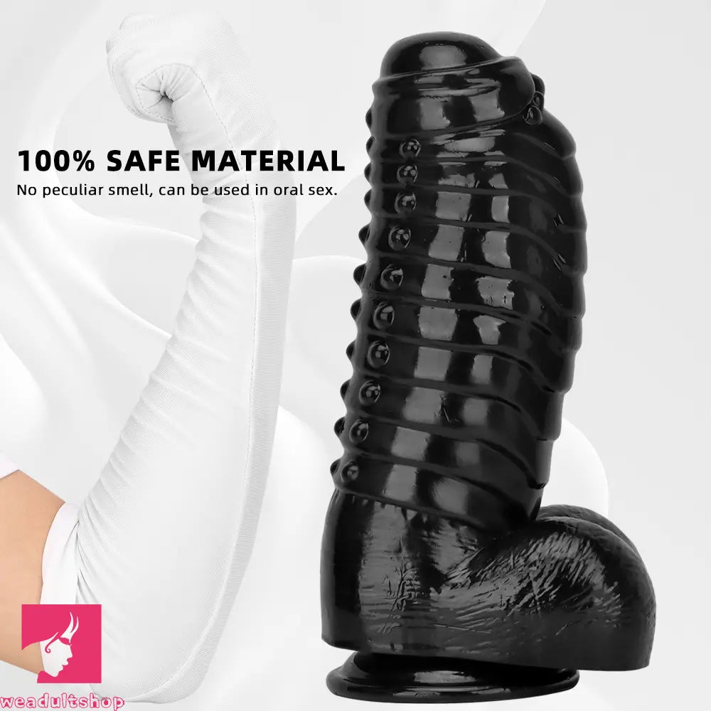 12.2in 13.38in Black PVC Large Thick Giant Caterpillar Clit Dilation Dildo