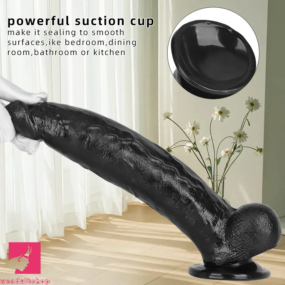 12.2in Big Black PVC Cock Dildo Suction Cup Hand-Free Play Gay Sex Toy