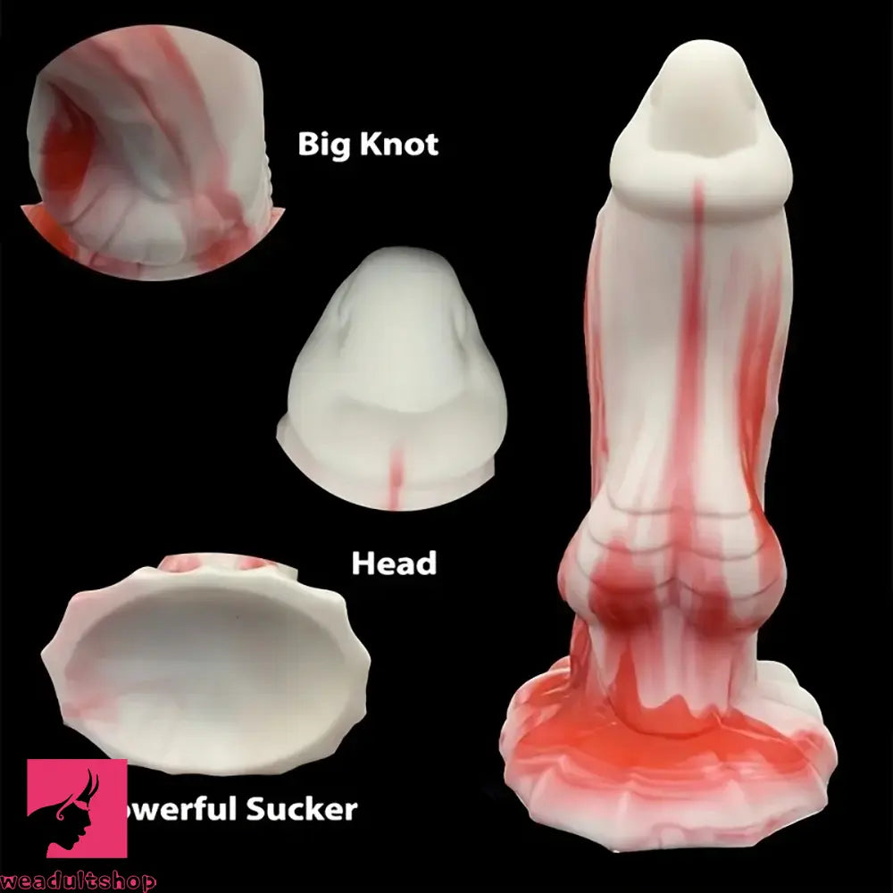 7.28in Red White Dolphin Liquid Silicone Waterproof Flexible Knot Odd Dildo