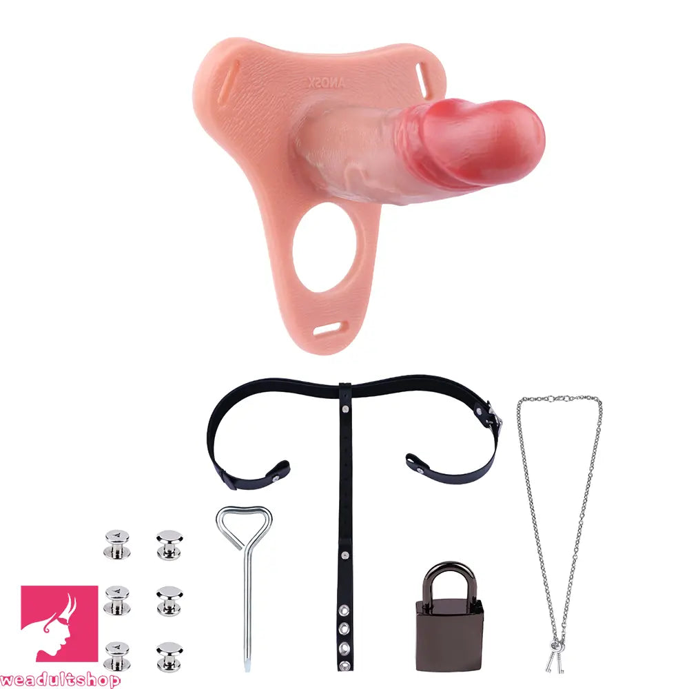 5.78in Strap on Realistic Hollow Silicone Cock Cage Dildo For Chastity Dildo