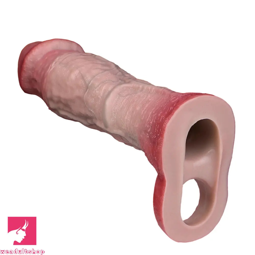 8.82in Blue Veins Hollow Dildo Cock Sleeve With Cock Ring For Vagina Clit