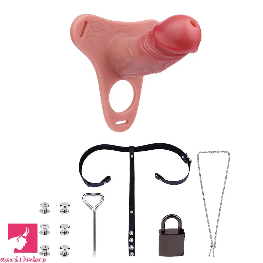 5.82in Real Hollow Strap on Silicone Cock Cage Dildo For Chastity Toy