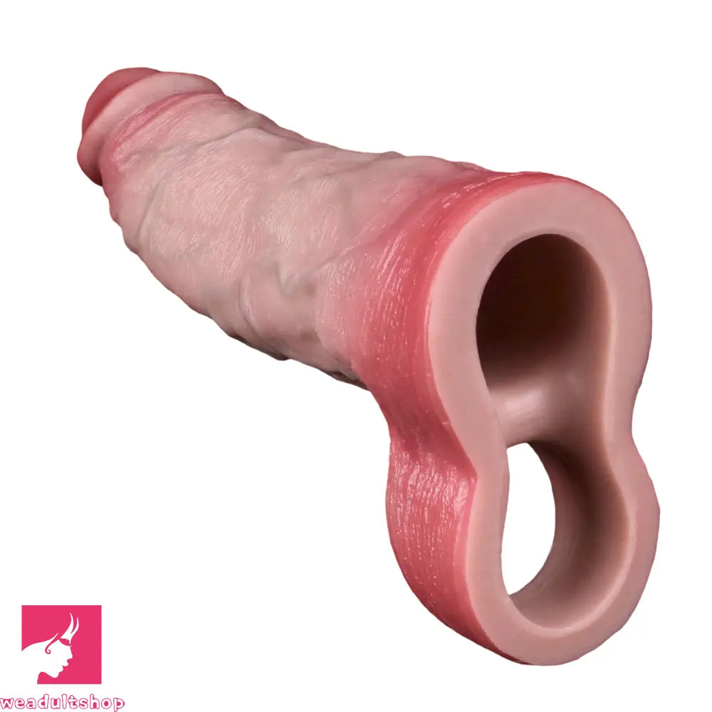 7.05in Lifelike Blue Veins Hollow Dildo Cock Sleeve With Cock Ring For Sex