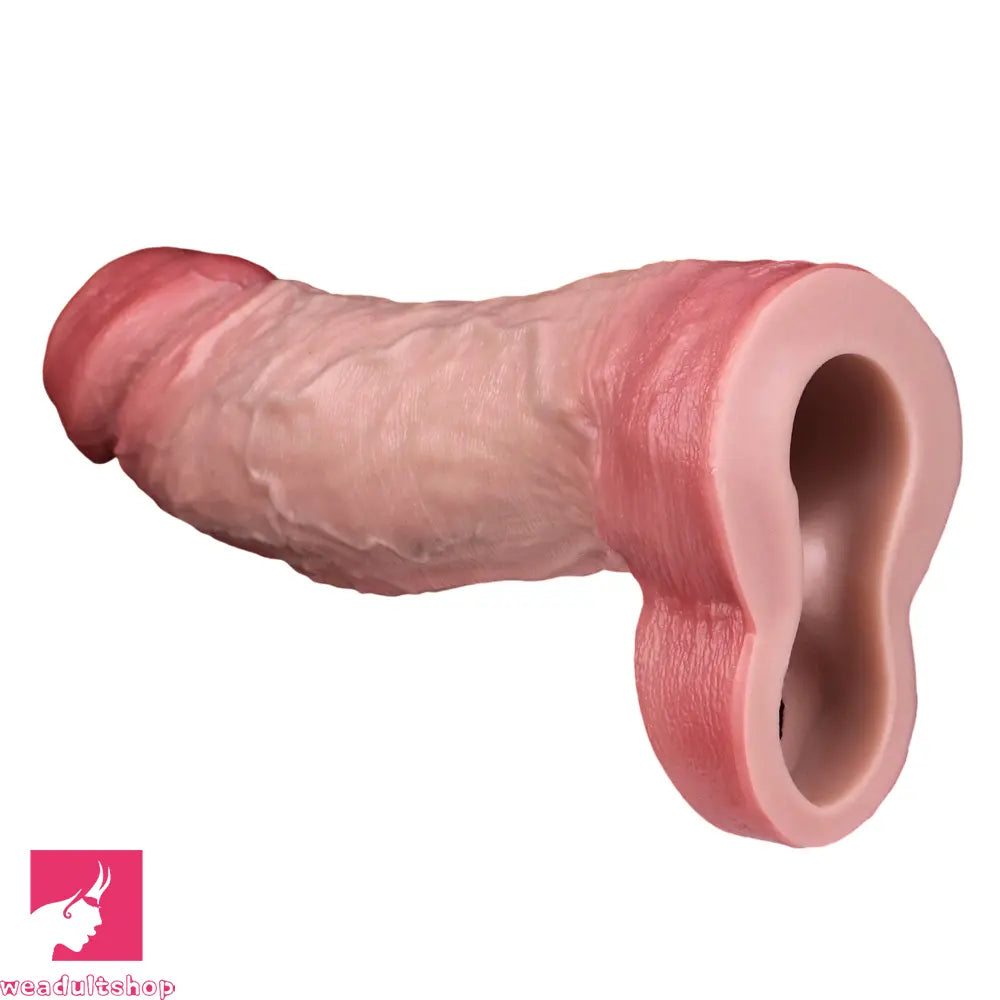 8.27in Lifelike Blue Veins Hollow Dildo Uncut Cock Sleeve With Penis Ring