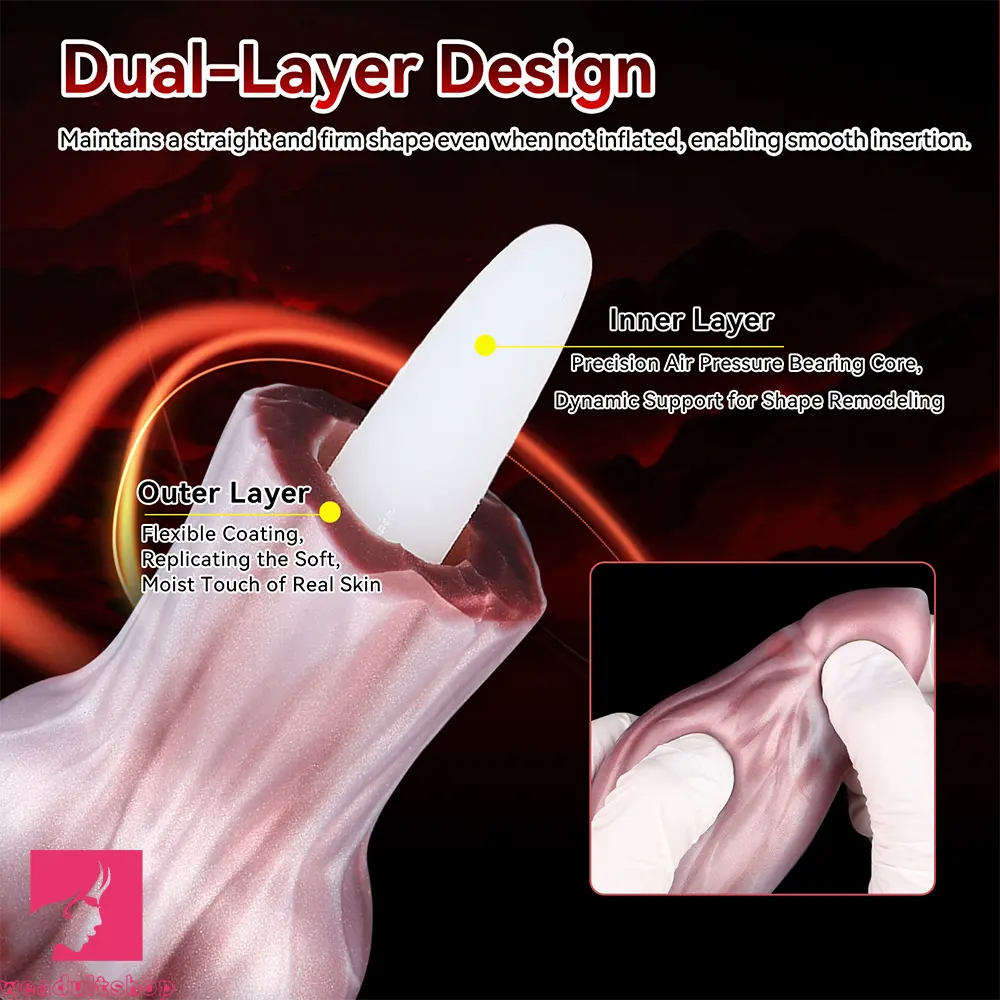 9.05in Inflatable Detachable Dual Layer Dildo High Elasticity Anal Sex Toy