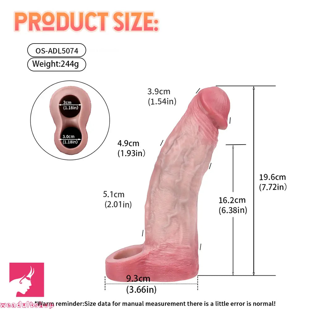 7.72in Real Blue Veins Hollow Dildo Cock Sleeve With Cock Ring For Penis