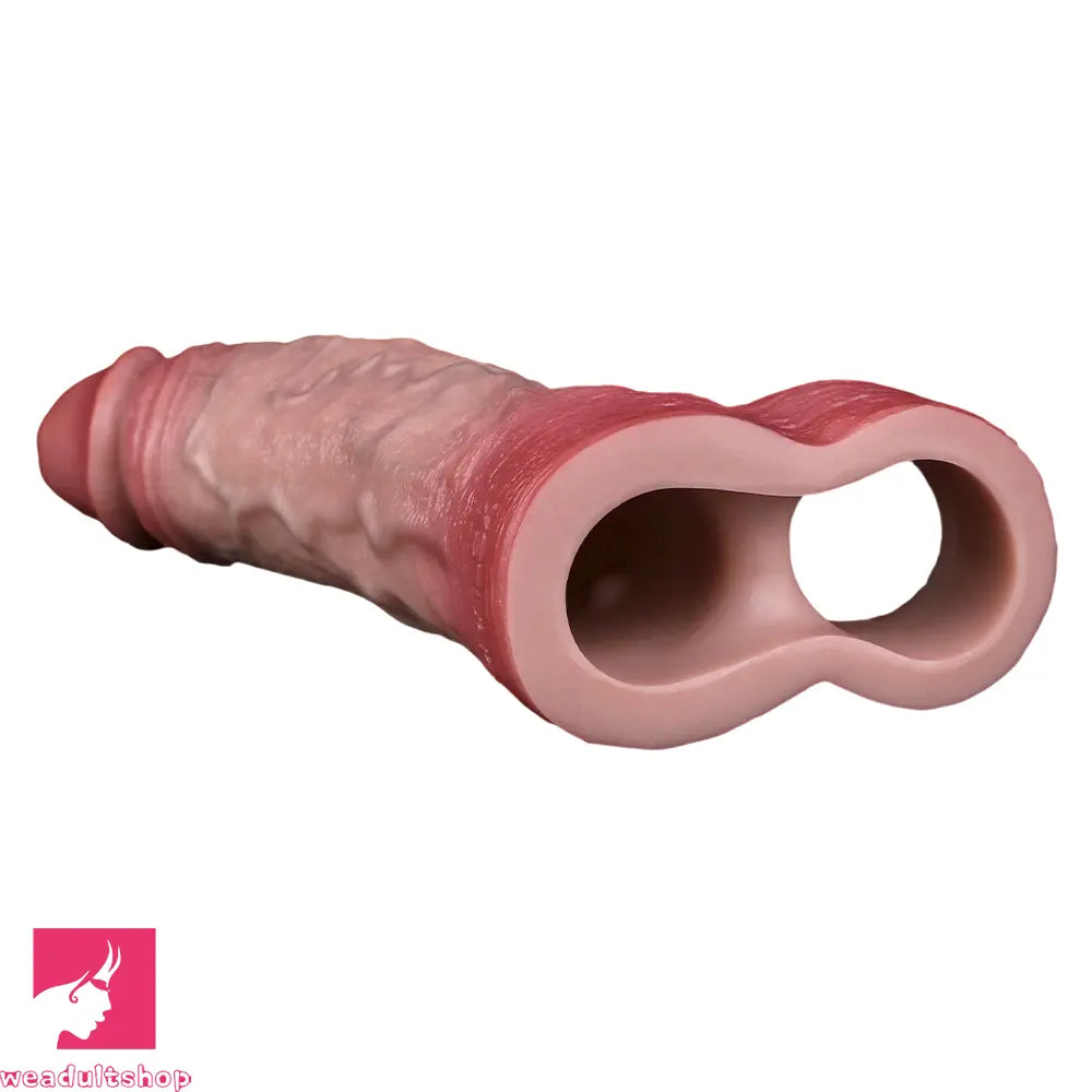 7.05in Lifelike Blue Veins Hollow Dildo Cock Sleeve With Cock Ring For Sex