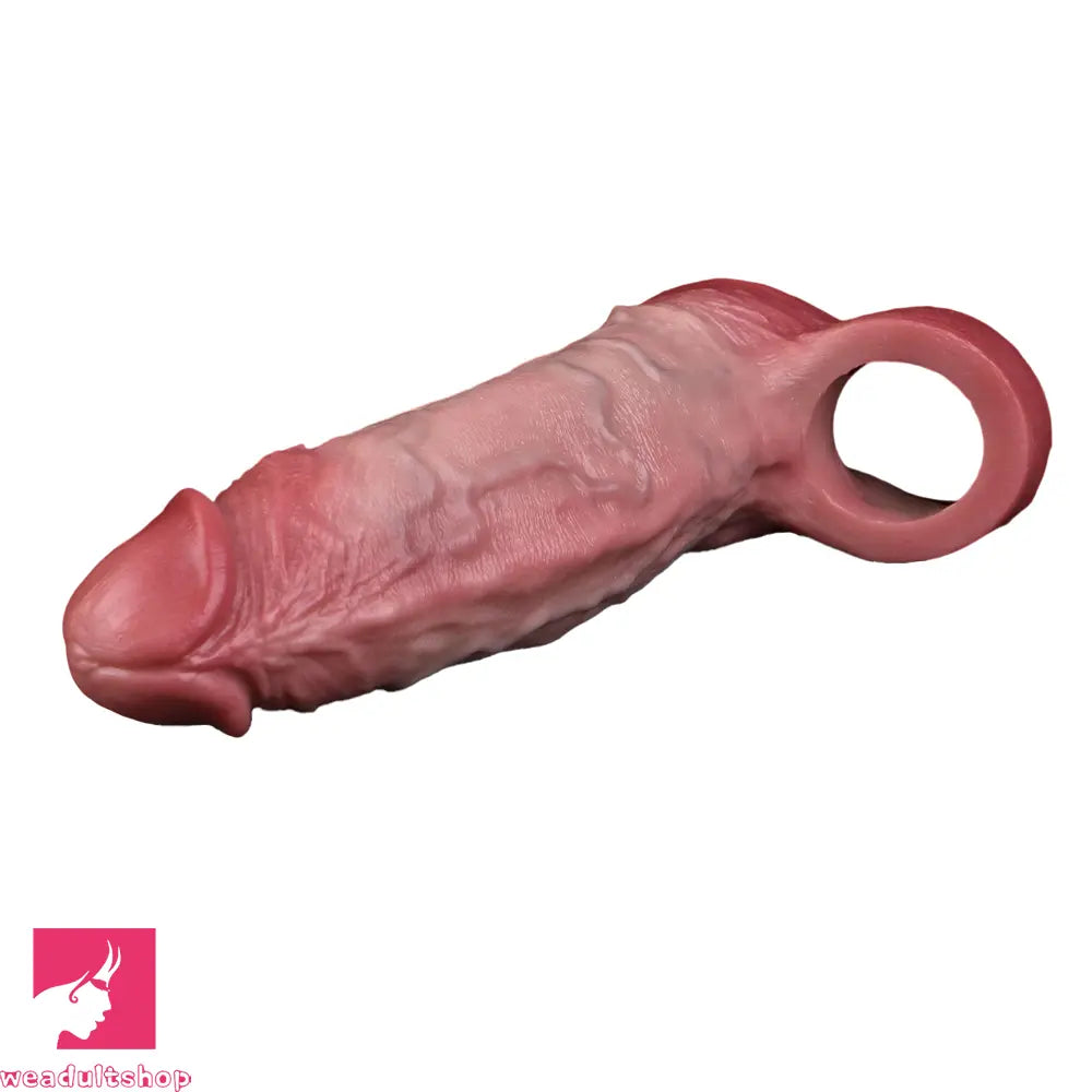 7.05in Lifelike Blue Veins Hollow Dildo Cock Sleeve With Cock Ring For Sex