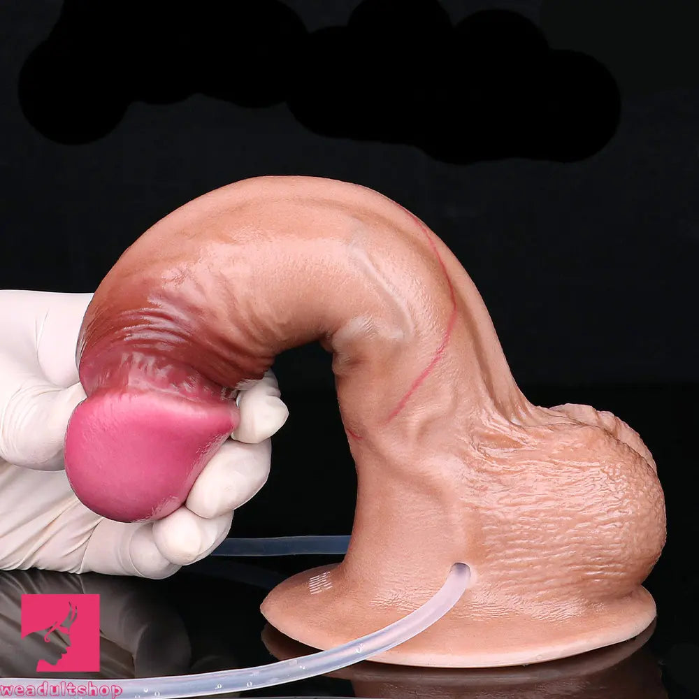 7.87in Inflatable Squirting Soft Silicone Woman Cock Dildo With Suction Cup
