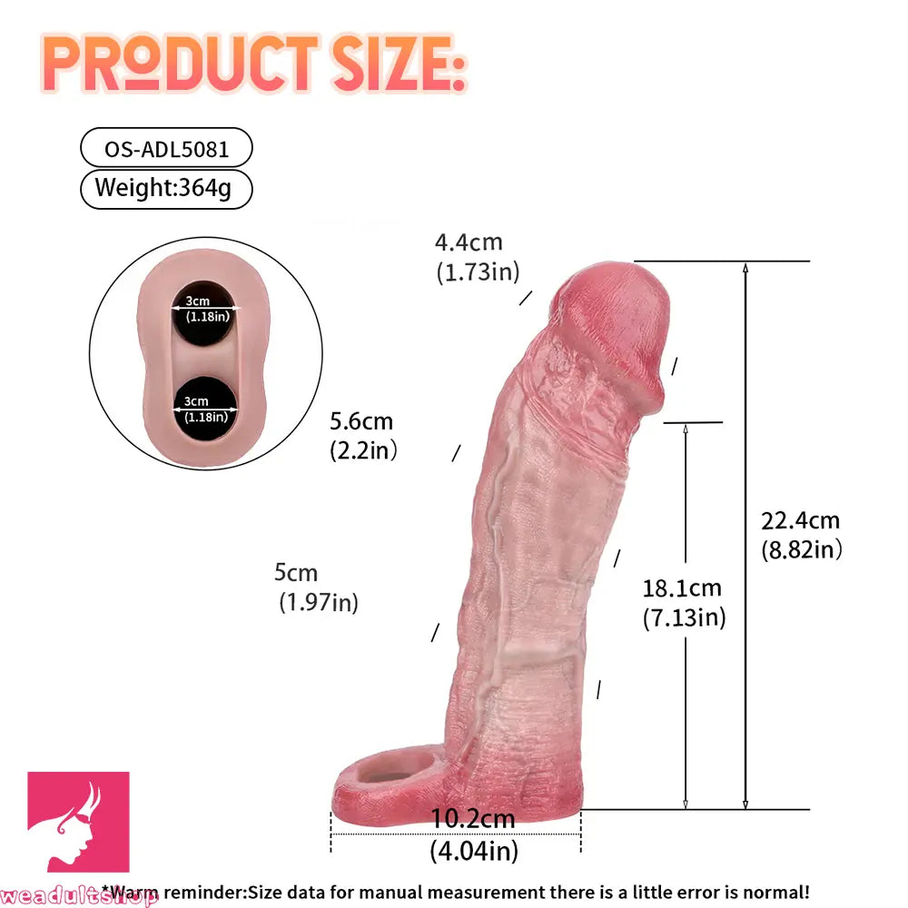 8.82in Blue Veins Hollow Dildo Cock Sleeve With Cock Ring For Vagina Clit