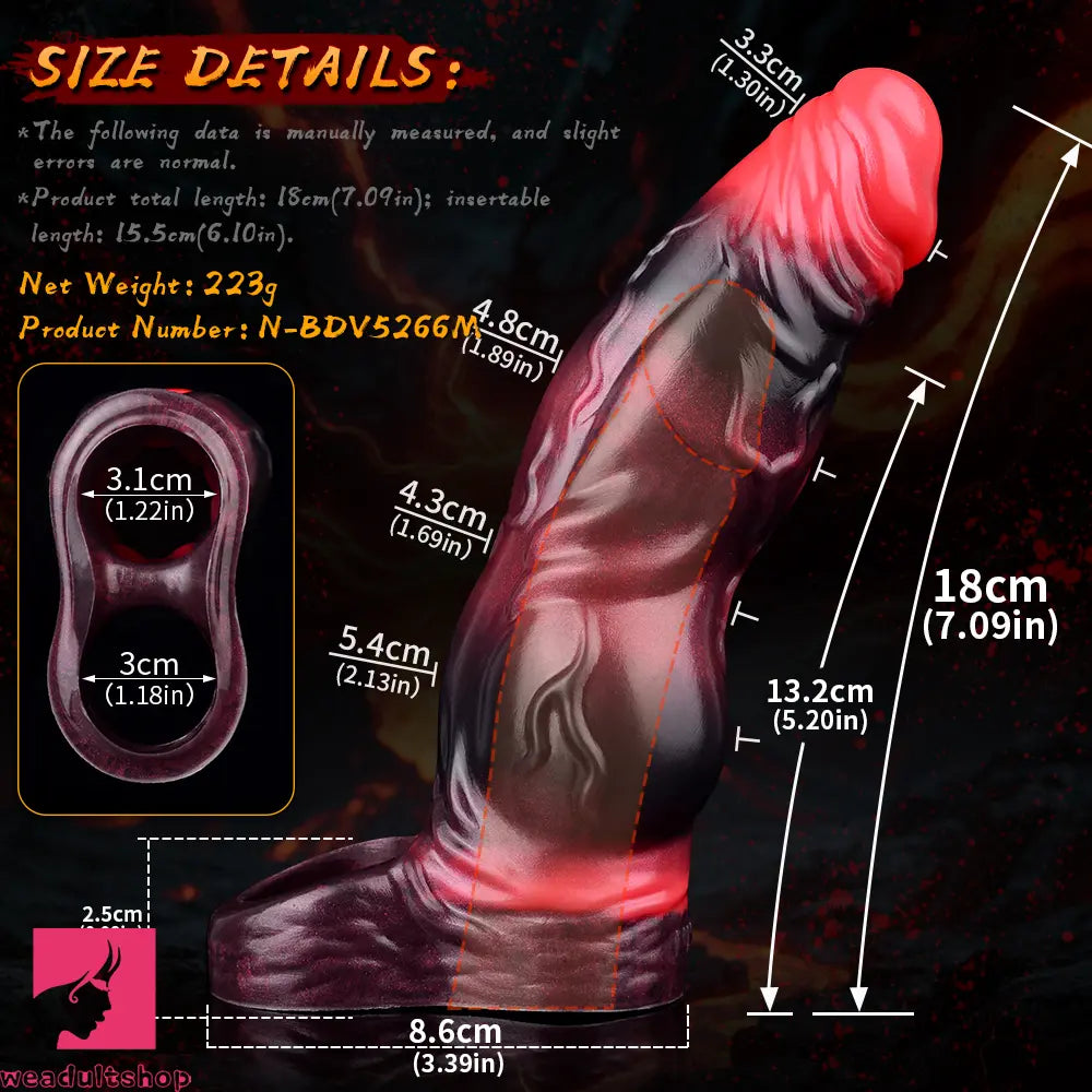 7.09in Silicone Cock Sleeve Knot Dildo Vibrating Hollow Cock Ring Penis Toy