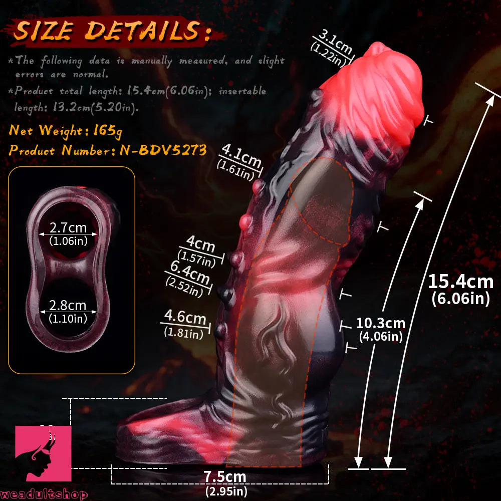 5.91in Silicone Vibrating Dog Tentacle Dildo Sleeve Knot Dildo With Cock Ring