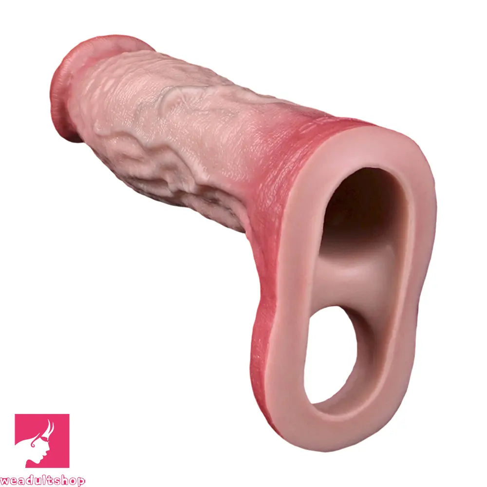 8.03in Realistic Blue Veins Hollow Dildo Cock Sleeve With Soft Penis Ring