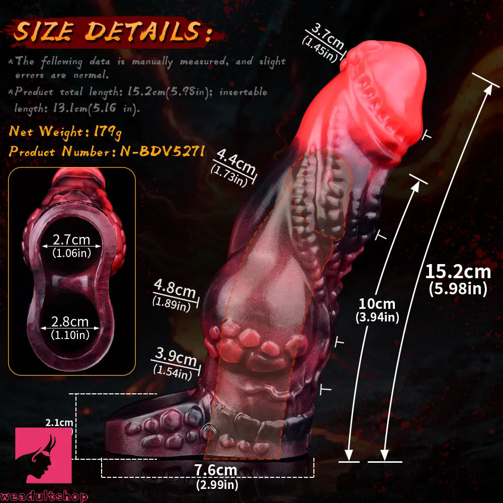 5.98in Silicone Dog Cock Hollow Sleeve Knot Dildo With Cock Ring For Clit