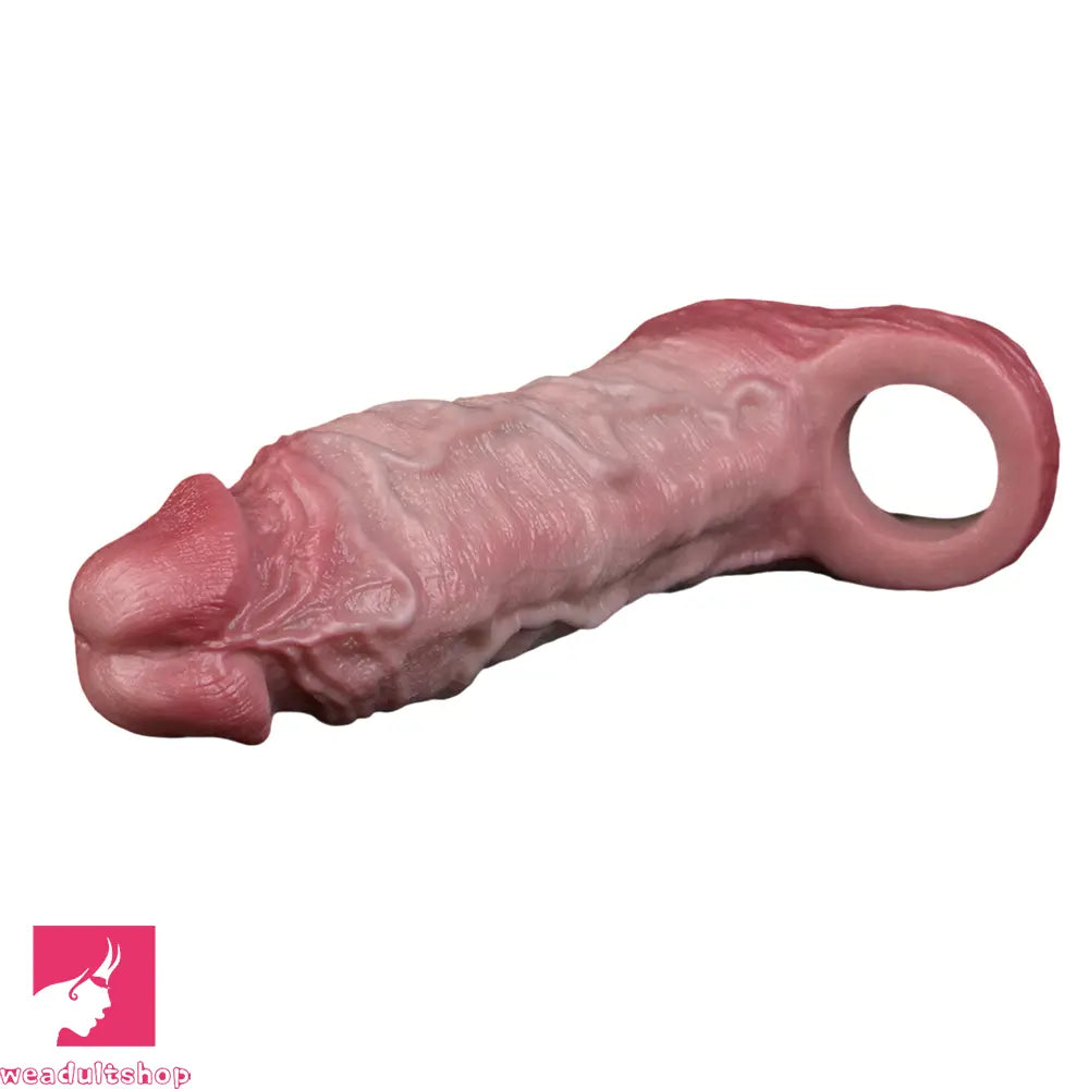 6.81in Real Skin Soft Blue Veins Hollow Dildo Cock Sleeve With Penis Ring