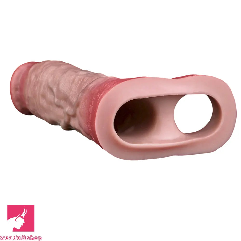 8.03in Realistic Blue Veins Hollow Dildo Cock Sleeve With Soft Penis Ring
