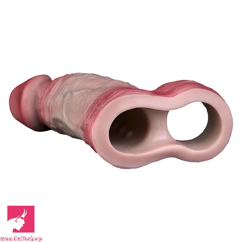 5.24in Real Feeling Blue Veins Hollow Dildo Cock Sleeve With Penis Ring