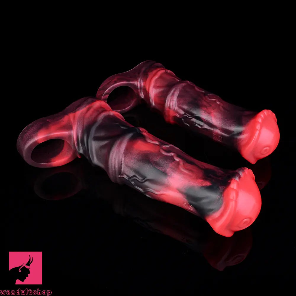 5.58in 7.17in Silicone Horse Penis Sleeve Cock Ring Hollow Vibrating Dildo