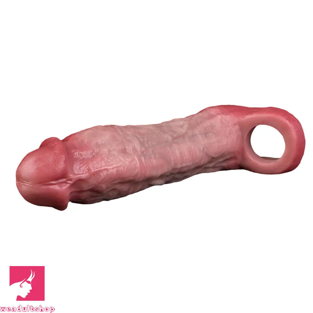 8.03in Realistic Blue Veins Hollow Dildo Cock Sleeve With Soft Penis Ring