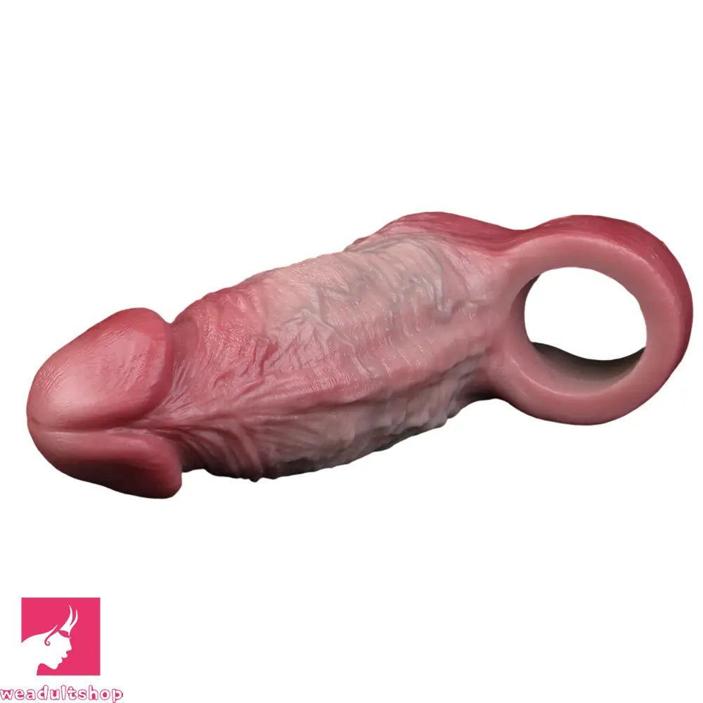 5.24in Real Feeling Blue Veins Hollow Dildo Cock Sleeve With Penis Ring