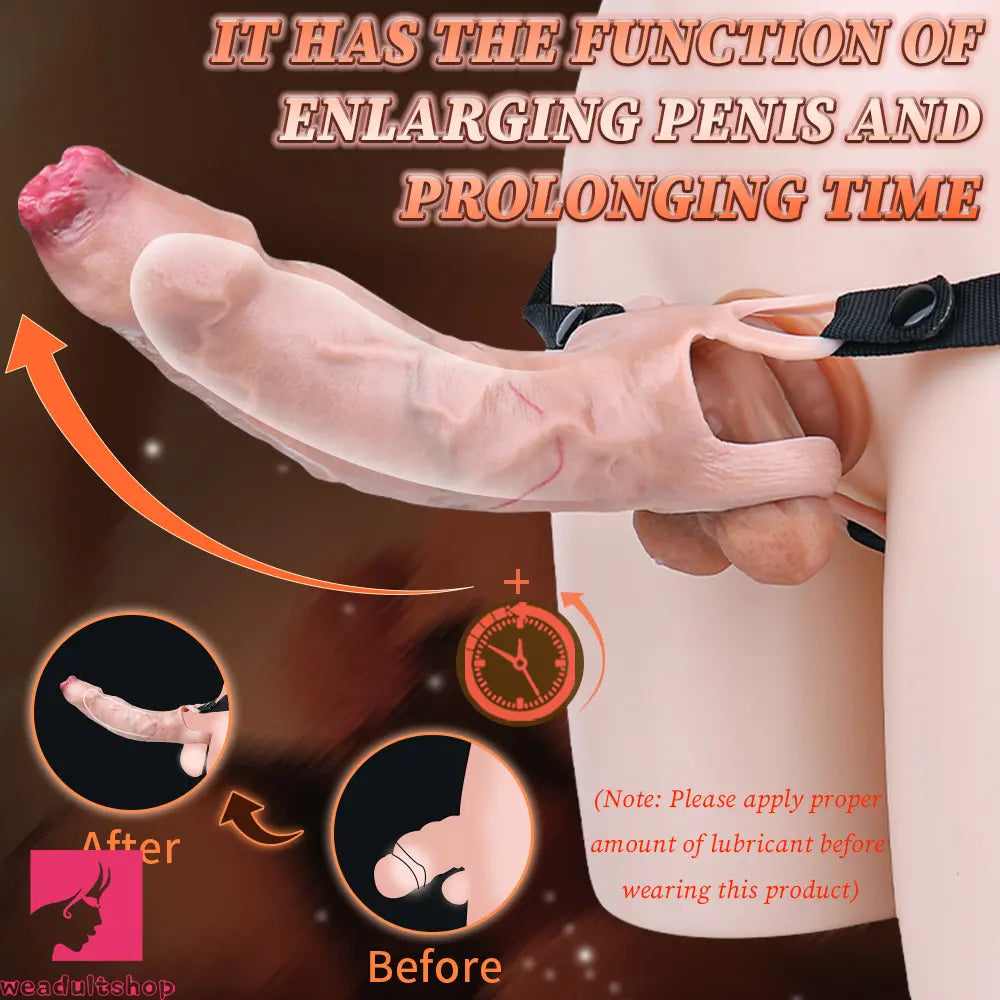 6.41in Lifelike Uncut Strap on Penis Extender Cock Sleeve Dildo For Clit