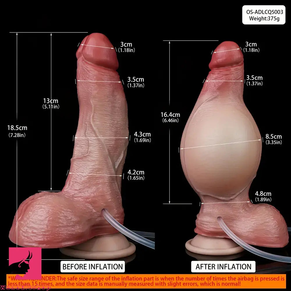 7.28in Realistic Inflatable Water Spraying Soft Silicone Light Beige Dildo