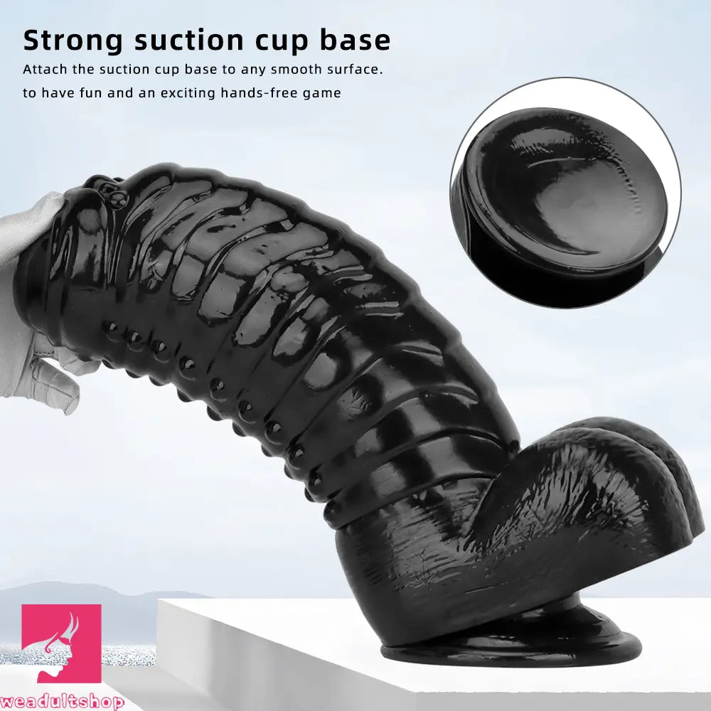 12.2in 13.38in Black PVC Large Thick Giant Caterpillar Clit Dilation Dildo
