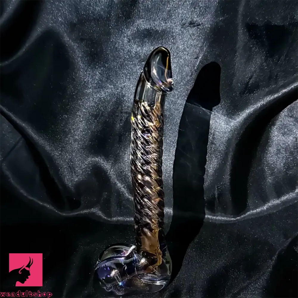 7.68in Crystal Colorful Spiral Textured Glass Dildo For Clit Masturbation