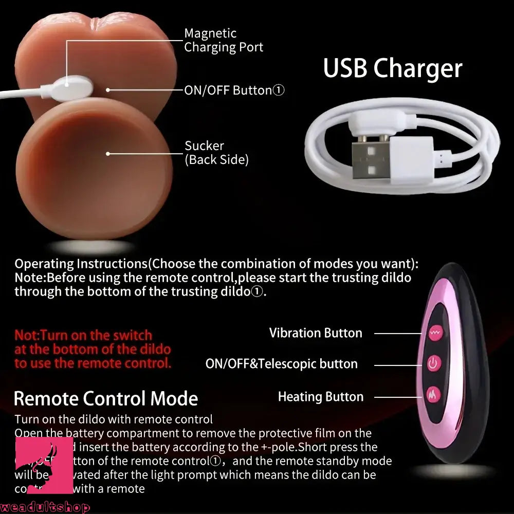 8.46in Automatic Heating Thrusting Vibrating Silicone Real Skin Female Dildo