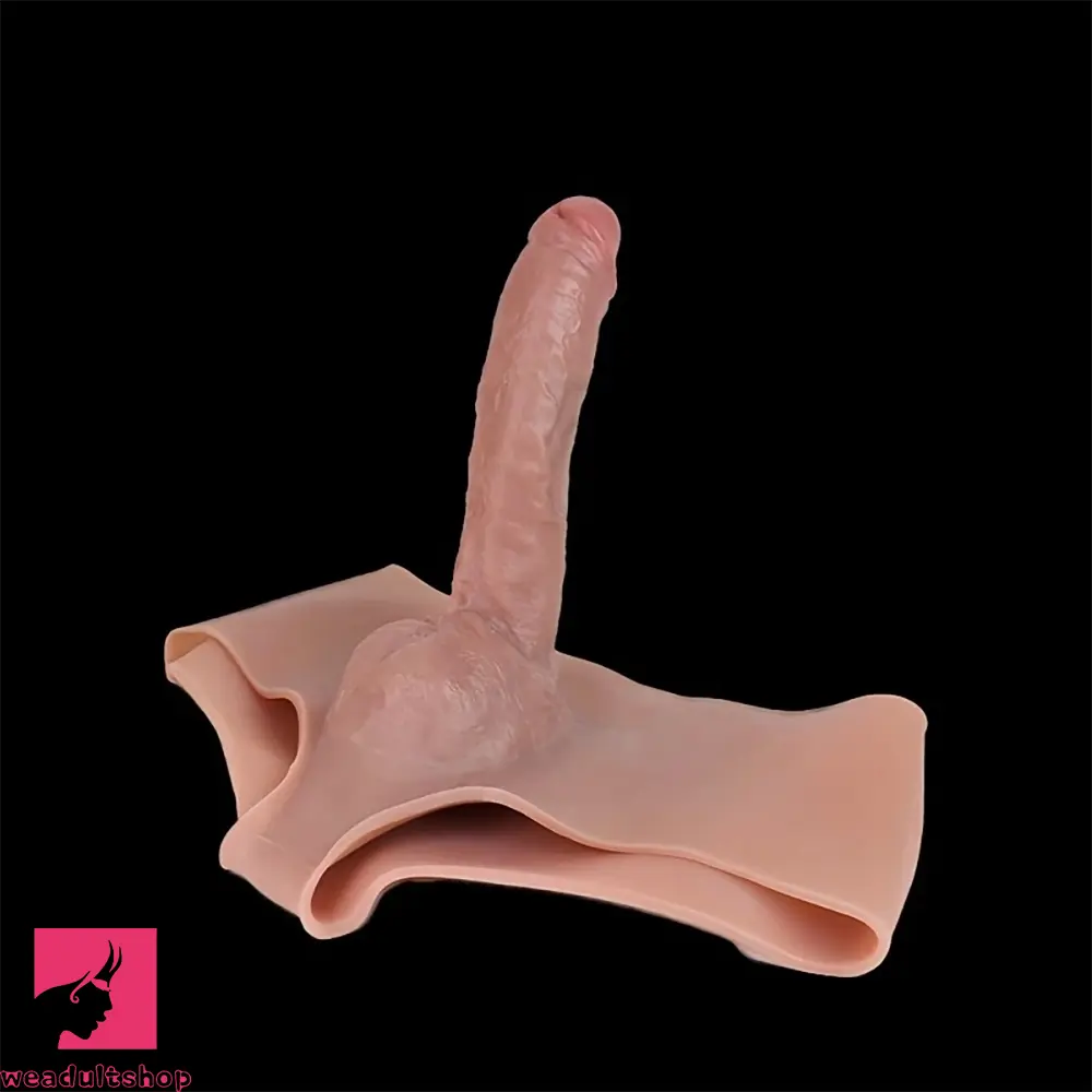 8.78in Unisex Pure Silicone Cock Skin-Friendly Stretchable Hollow Dildo Panty