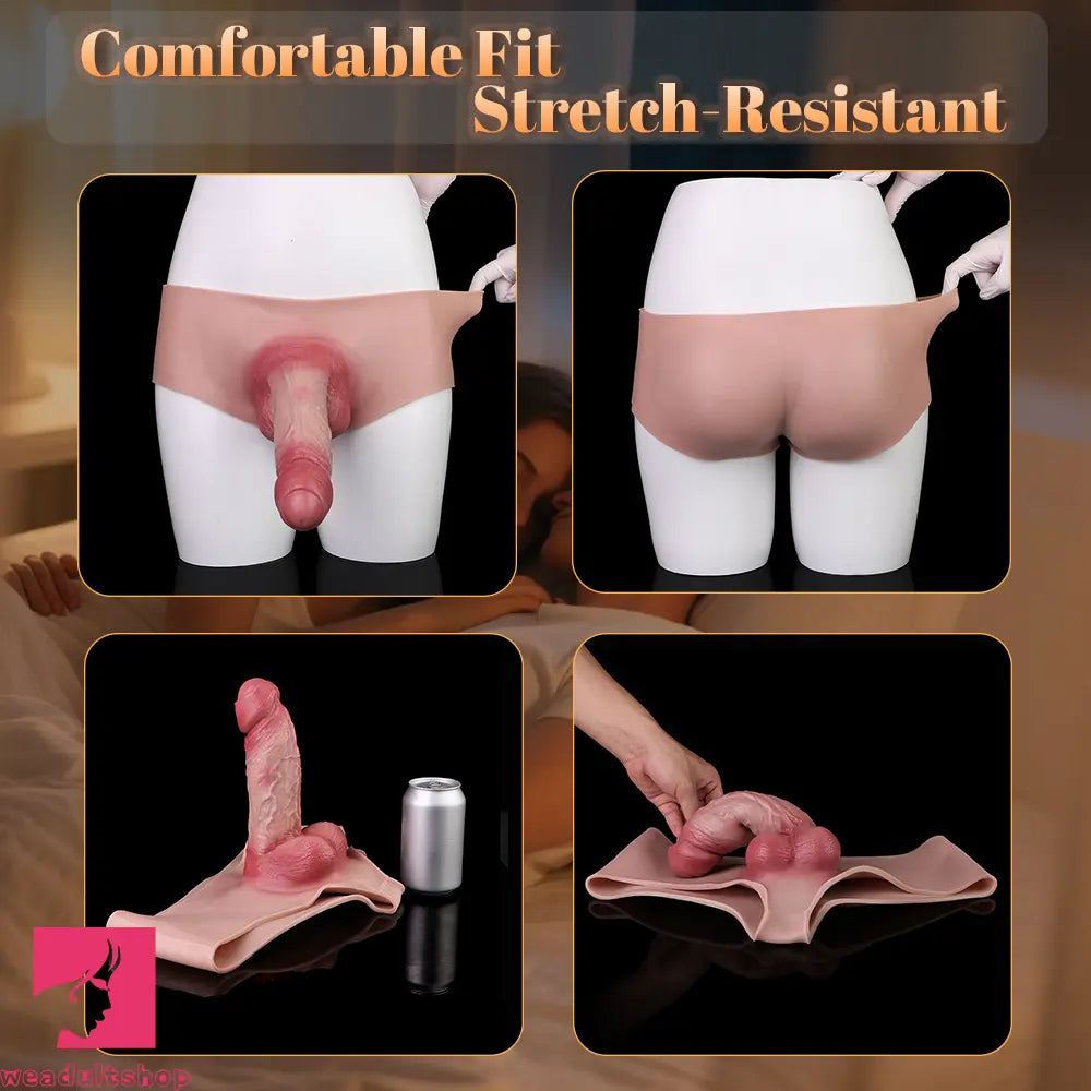 7.55in Wearable Silicone Uncut Dildo Pants Real Skin Hollow Penis Sleeve