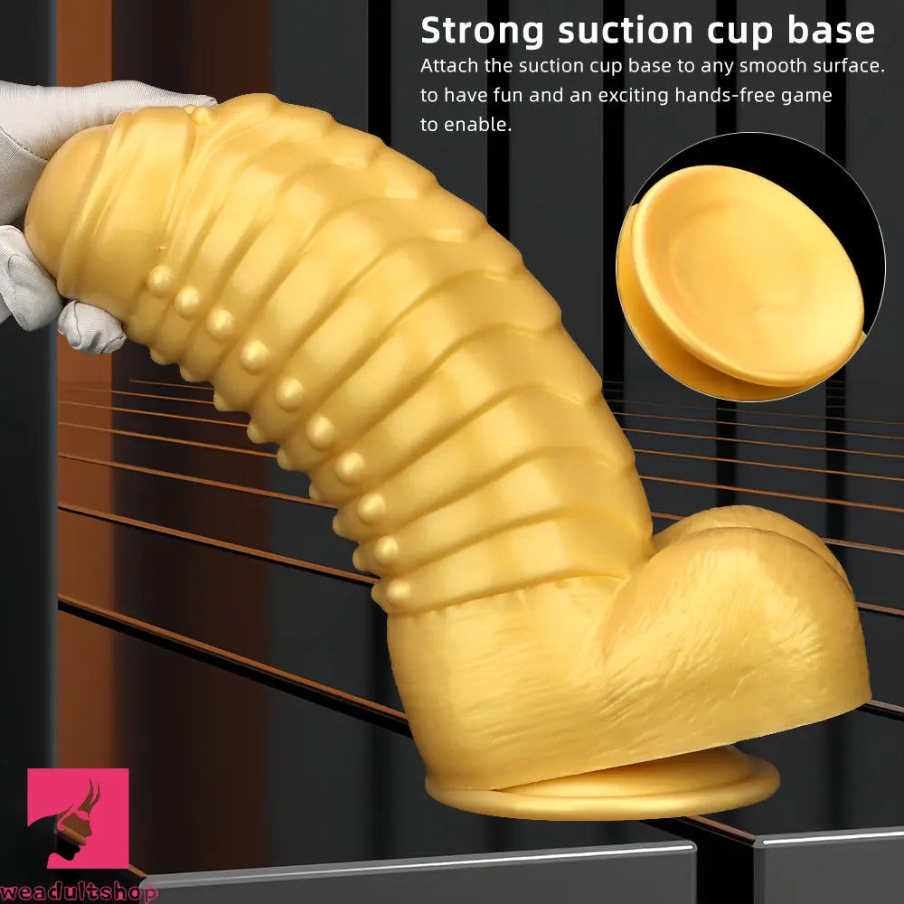 12.2in 13.38in Golden Liquid Silicone Giant Caterpillar Anal Thick Cock Dildo