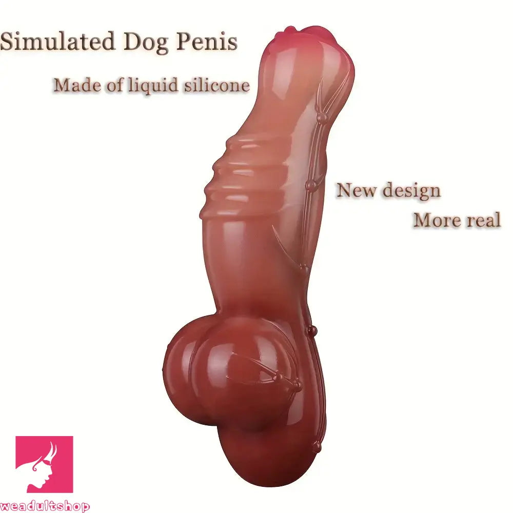 7.72in Realistic Dog Penis Anal Toy Liquid Silicone Fantasy Design Handle Dildo