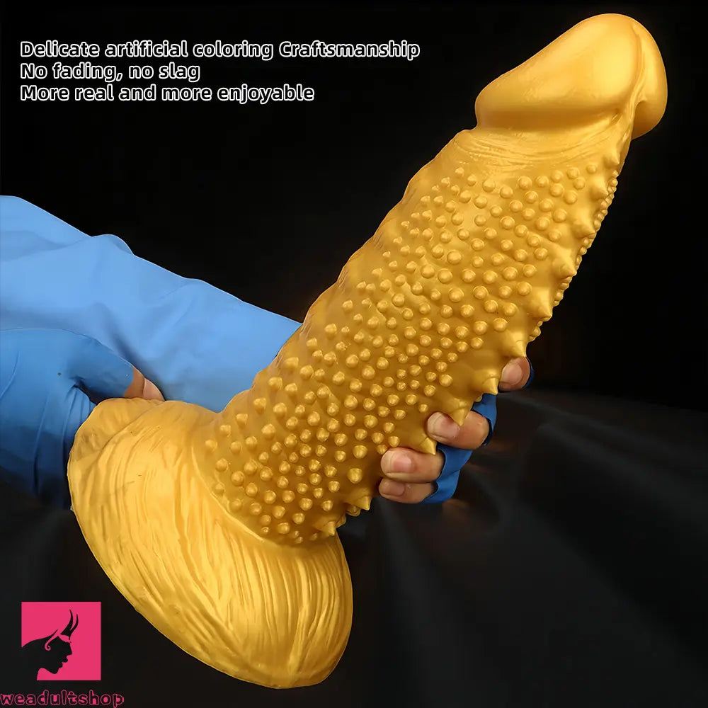 .48in 9.05in 10.62in 12.59in 14.17in Golden Soft Wolf-tooth Spiked Dildo
