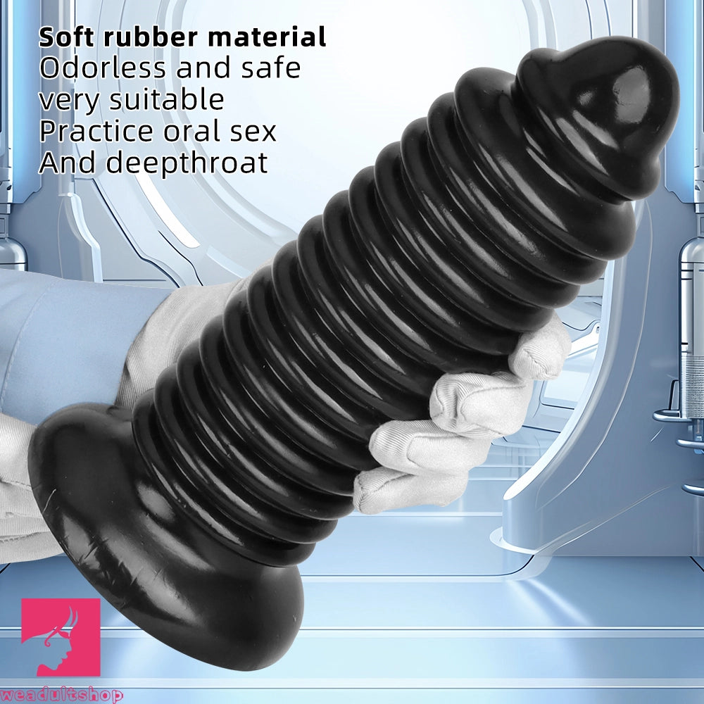 6.88in 9.84in Black Pointed Tip Threaded Big PVC Butt Plug Cock Dildo