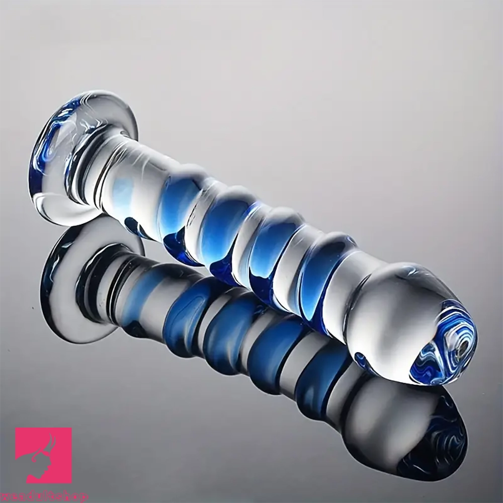 7.1in Spiral Glass Dildo Crystal Penis Clear Fantasy Prostate Adult Sex Toy